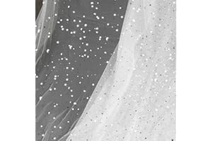 Homiest Glitter Tulle Fabric Rolls with Star Moon Sequin, 1 Yard x 54" Wide Rolls, White Tulle for Tutu Skirt Bridal Veil & Decorations