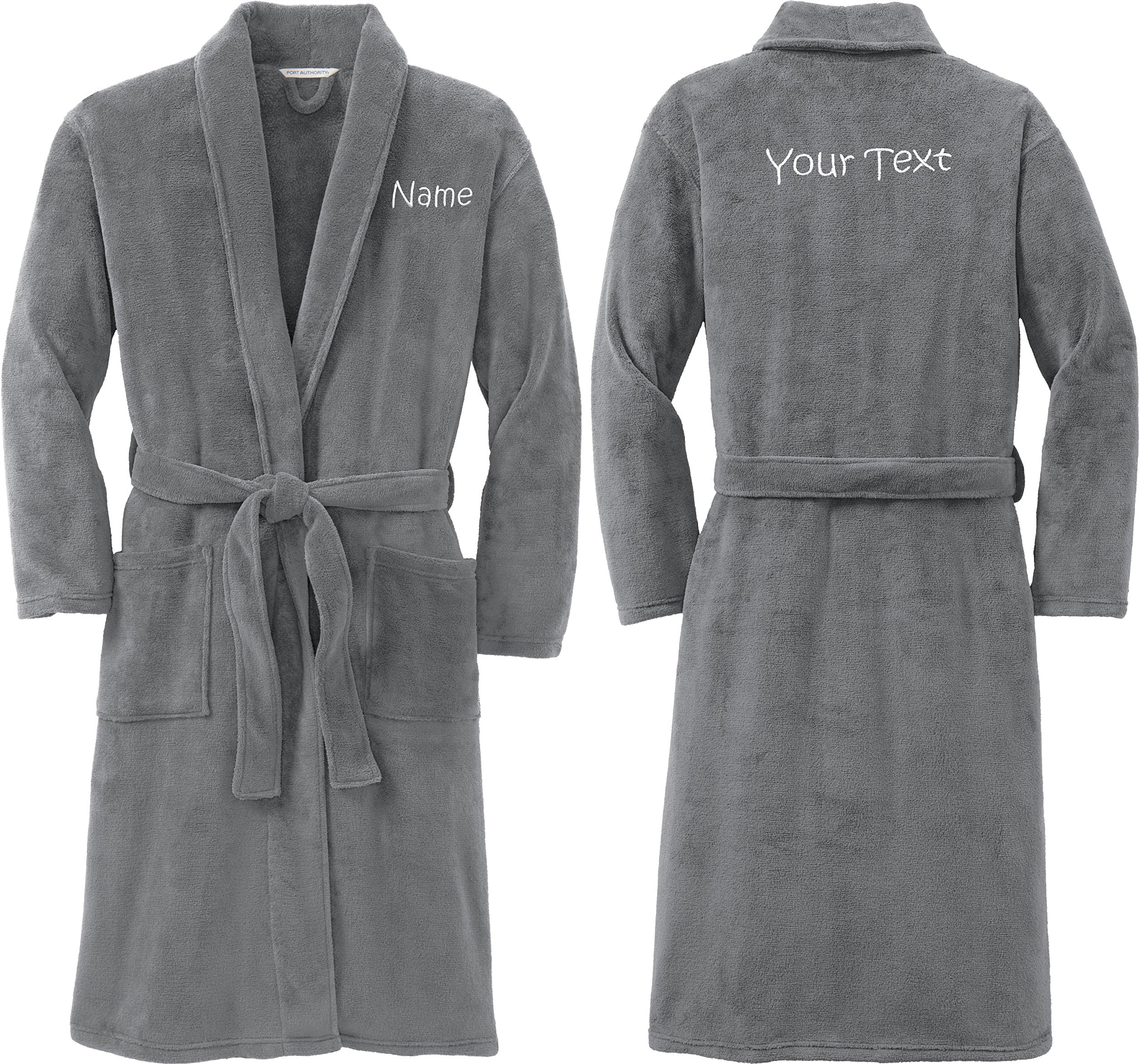 Personalized Plush Microfleece Robe with Embroidered Name & Back, Smoke