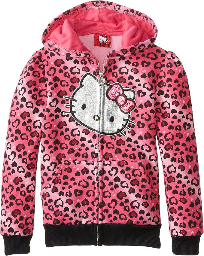 Hello Kitty Girls' Allover Print Hoodie with Sequin Bow