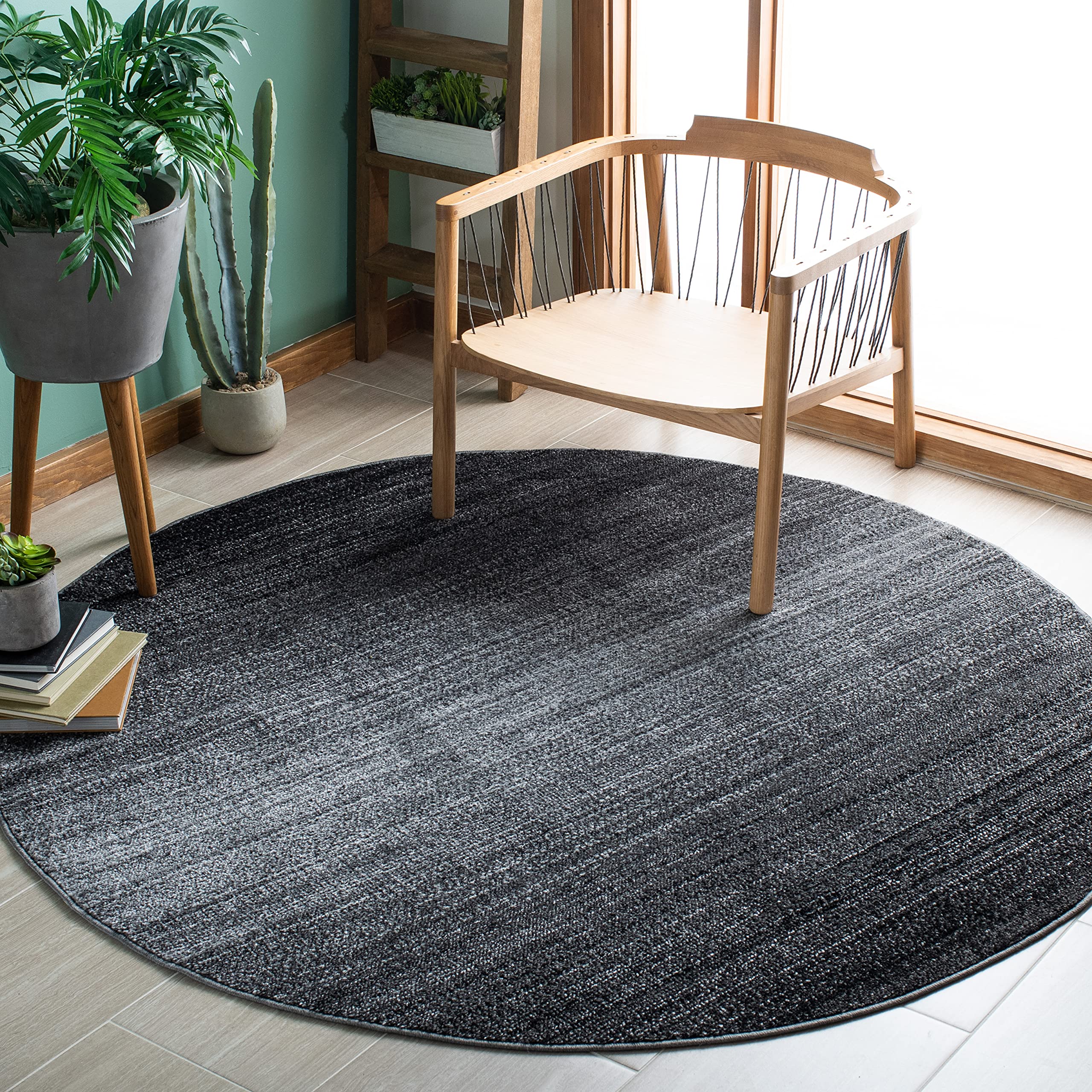 Photo 1 of (WHITE) SAFAVIEH Adirondack Collection 6' Round Dark Grey/Light Grey ADR183A Modern Non-Shedding Living Room Dining Bedroom Foyer Area Rug (WHITE)