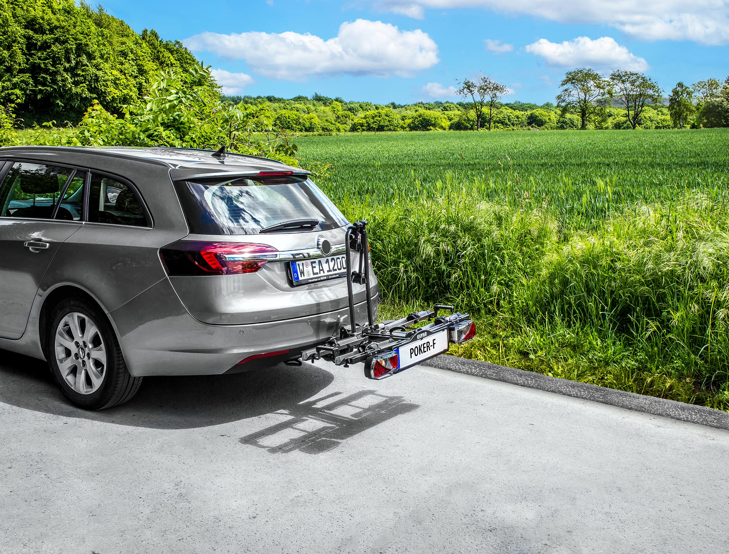 EUFAB 12010LAS Fahrradträger POKER-F, E-Bike geeignet, komplett vormontiert, Diebstahlschutz, für 2 Fahrräder, für Anhängerkupplung, Schwarz, 142 x 70 x 58 cm 2