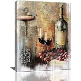 Wine Wall Art Red Cups Kitchen Pictures for Fruit Goblet Painting Prints Vintage Burgundy Framed Artwork Home Decor Dining Room Bar Pub Restaurant 12"x16"