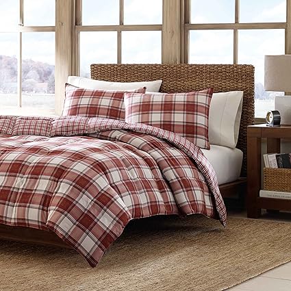 Amazon Com D H 3 Piece Beige Ivory Rusty Red Plaid Comforter Full