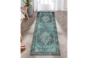 Moynesa Ultra-Thin Washable Teal Non Slip Bathroom Rug - 2x6 Laundry Room Mat, Machine Washable Non-Slip Pet Friendly Carpet Runner for Camper RV Foyer Kitchen Hallway