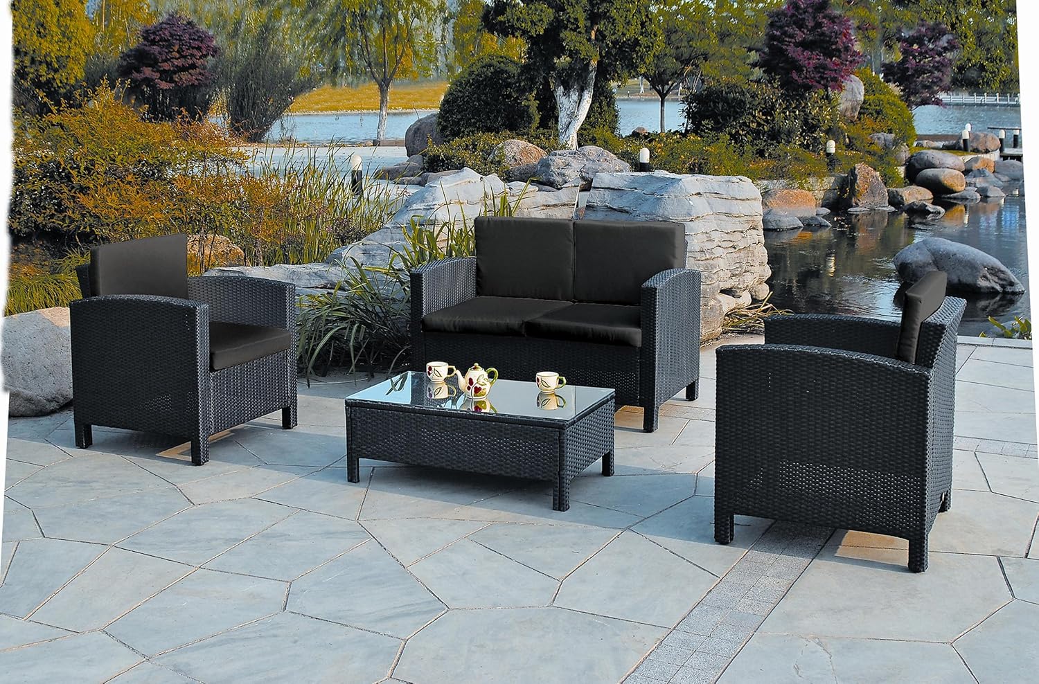 Amalfi Rattan 4 Seater Lounge Set, Black, with Coffee Table Amazon.co