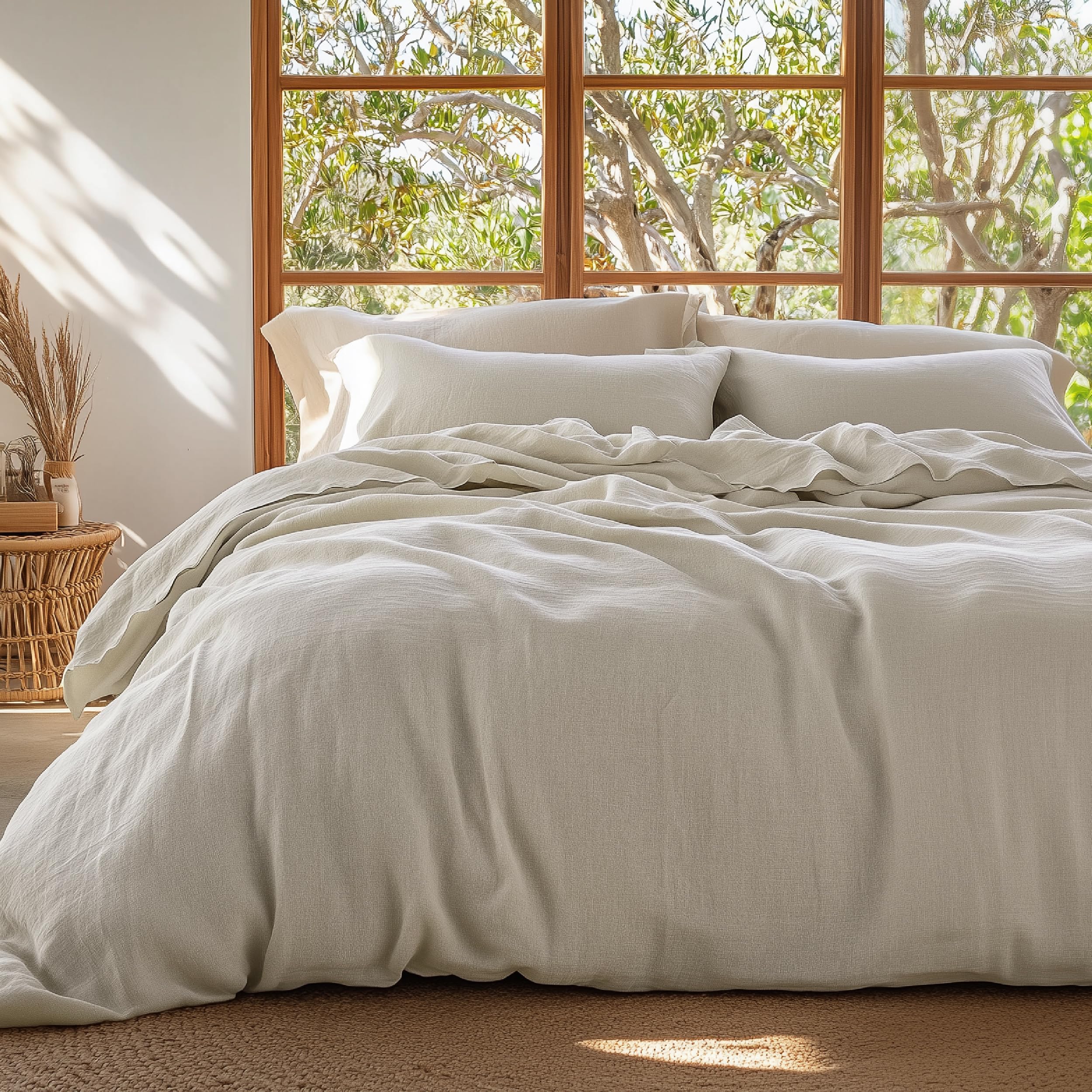 Photo 1 of Bedsure 100% Muslin Cotton Duvet Cover King Size - Ultra-Soft, Breathable & Lightweight - Linen Like Gauze Comforter Cover Set with Button Closure and Corner Ties (Linen, King, 104"x90")