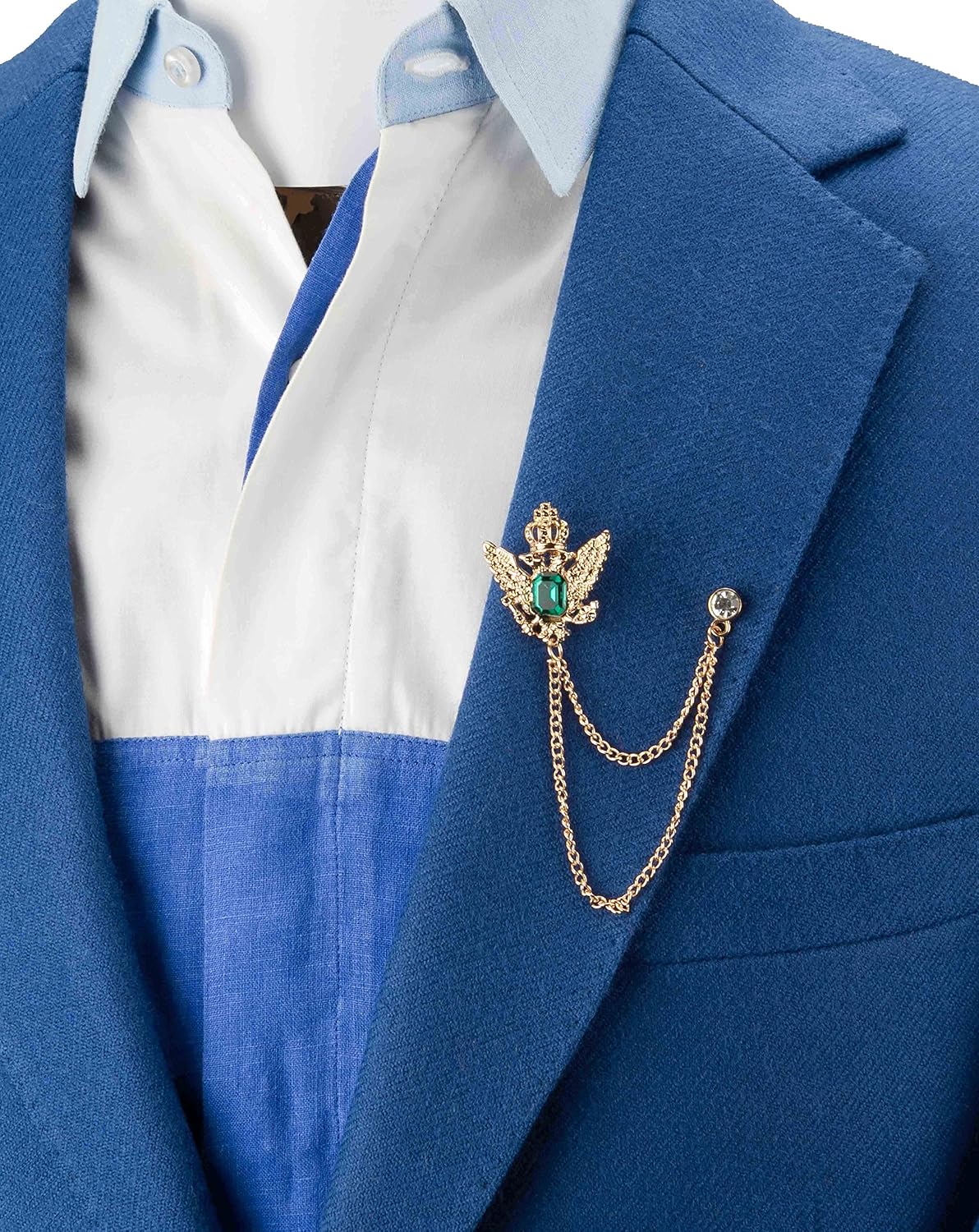 Brooch Lapel Pin for Men Golden Crown Stone with Hanging Chain Golden Badge Coat Suit Wedding Gift Party Shirt Collar Accessories - Image 3