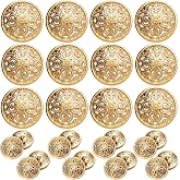 Gold Buttons for Blazer, 28pcs Metal Blazer Buttons for Clothes, 18mm/0.7IN 23mm/0.9IN Replacement Shank Buttons Sewing for Suit Coat Sweater Jacket DIY Crafts