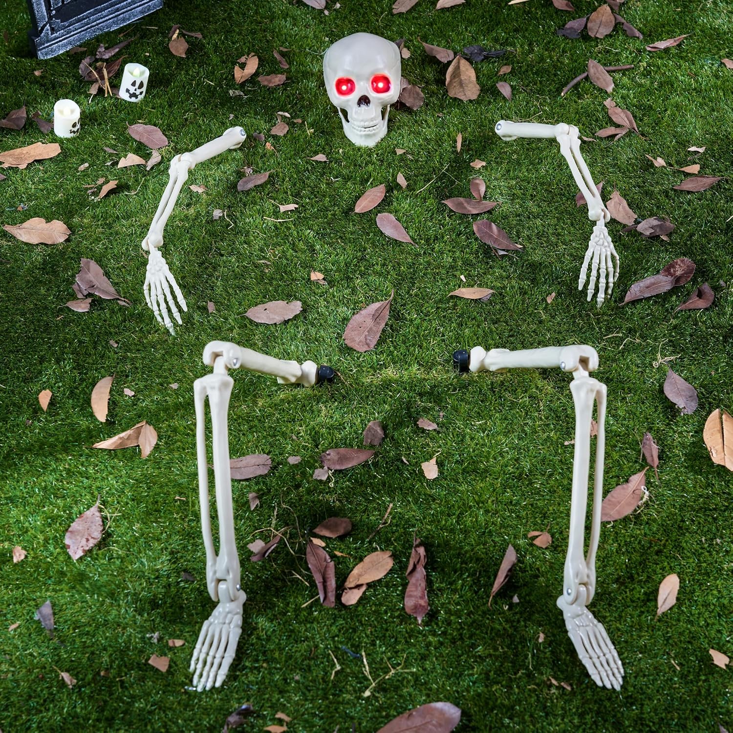 Decorative Garden Stakes - JOYIN Halloween Skeleton Ground Stakes Decoration with LED Eyes, Full Size Skeleton Ground Stakes Prop for Yard Decoration Stakes, Outdoor Halloween Props, Halloween Lawn Yard Decorations