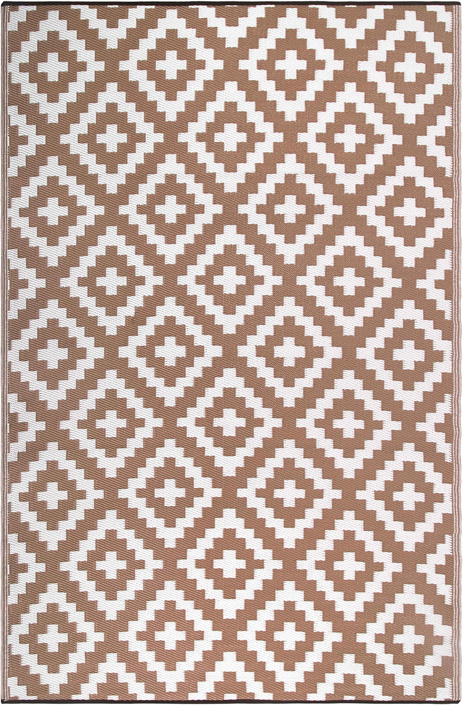 FH Home Indoor/Outdoor Recycled Plastic Floor Mat/Rug - Reversible - Weather & UV Resistant - Aztec - Taupe/White (5 ft x 8 ft)