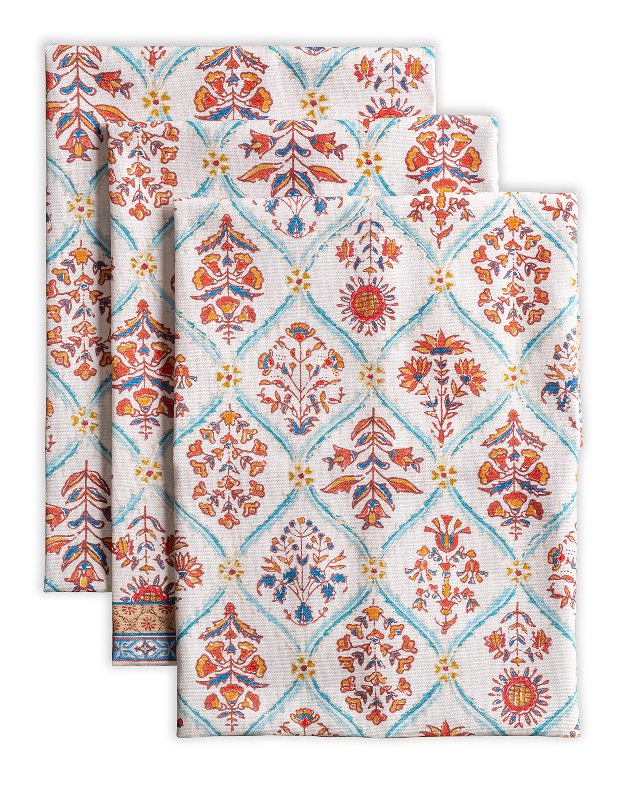 Maison d' Hermine Kitchen Towels Set of 3 100% Cotton 70 CM x 50 CM Reusable Cloth Tea Dish Towels Absorbent with Hanging Loop for Kitchen Dining Christmas Decorations (Romane)