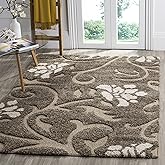 SAFAVIEH Florida Shag Collection Area Rug - 6' x 9', Smoke & Beige, Floral Design, Non-Shedding & Easy Care, 1.2-inch Thick I