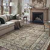 PureCozy Vintage Area Rug 8x10 Brown Washable Living Room Large Carpet Non Slip Bedroom Indoor Office Low Pile Traditional Distressed Retro Accent Rug for Dining Room