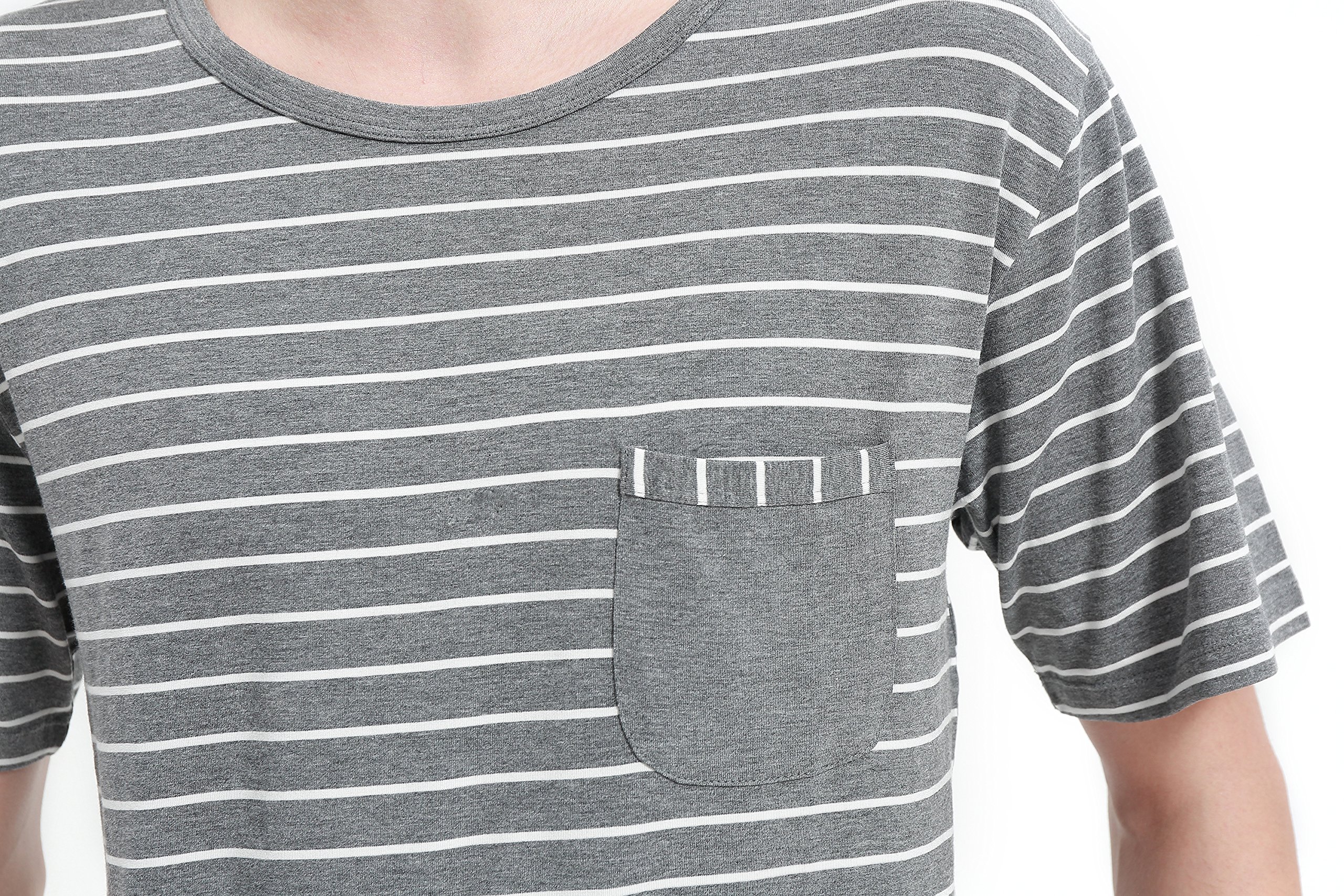 Suntasty Men\'s Summer Sleepwear Striped Short Sleeve Pajama Shorts and Top Set(Grey,L,1001M)