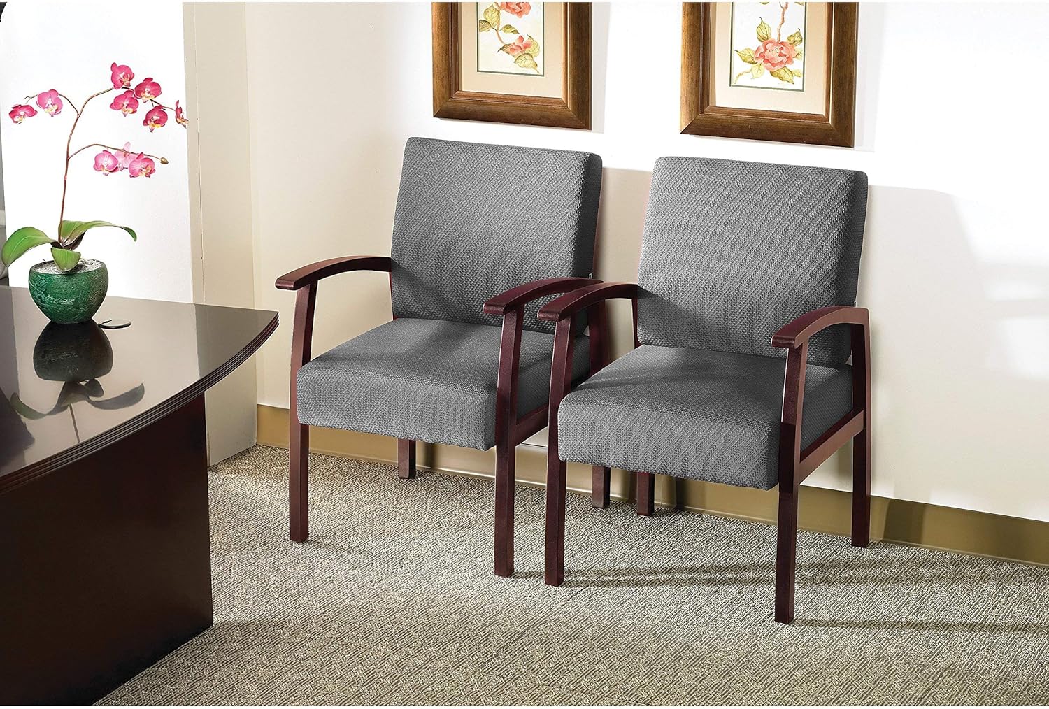 Lorell Guest Chairs, 24 by 25 by 35-1/2-Inch, Mahogany/Charcoal: Furniture & Decor
