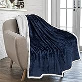 PAVILIA Sherpa Fleece Throw Blanket for Couch, Navy Blue, Plush Soft Fuzzy Sofa Blanket, Cozy Reversible Winter Throw for Women Men, 50x60 Inches