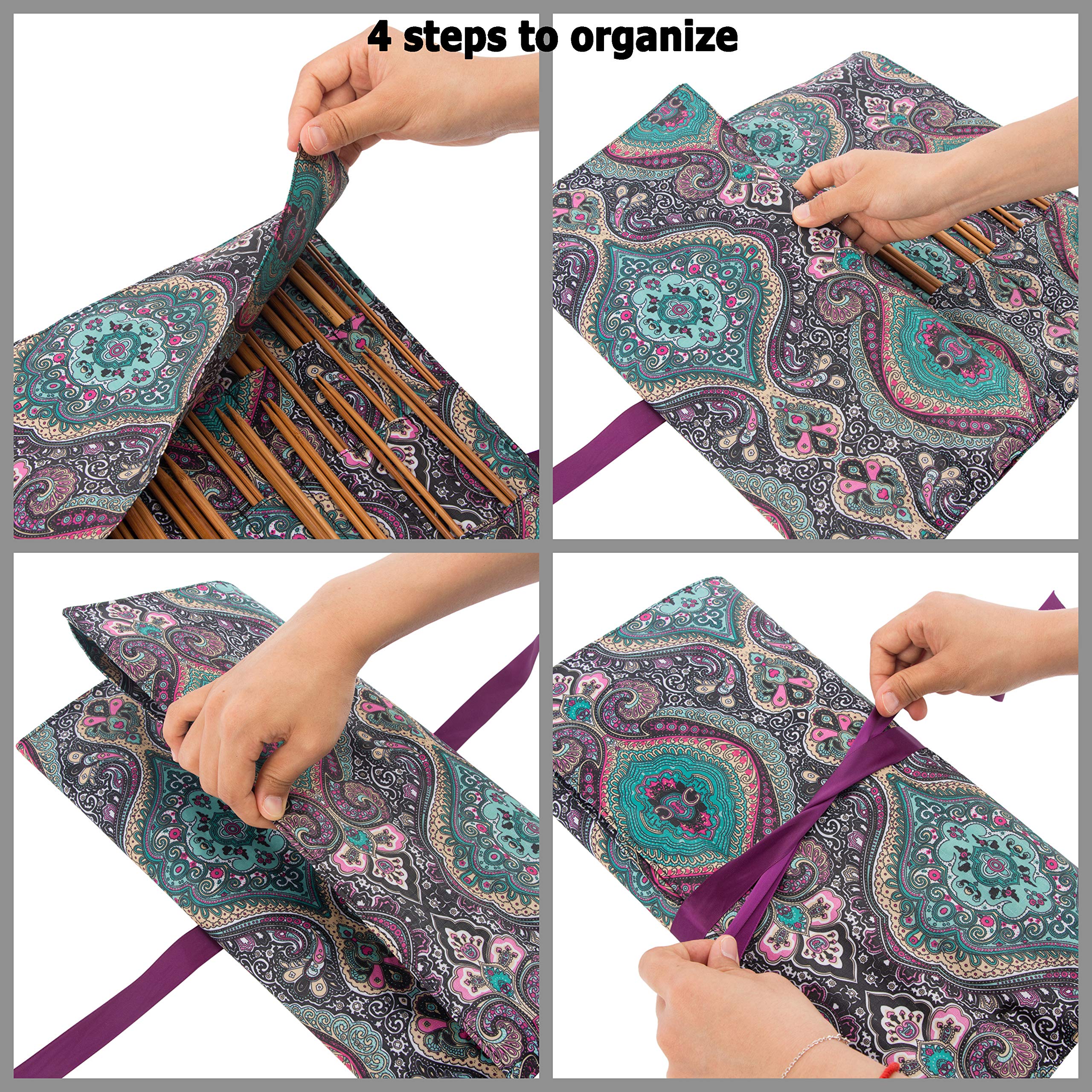 Pacmaxi Knitting Needles Organizer Foldable Knitting Needles Storage Case Up to 14 Inch Knitting Needles Holder for Straight and Circular Knitting Needles(NO Accessories Included) (Blue(Large))