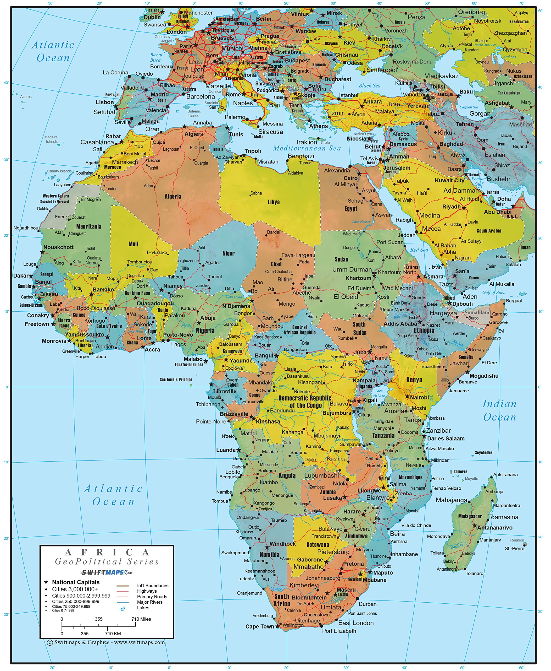 Africa Wall Map Laminated GeoPolitical Edition by Swiftmaps A2 (42cm x 60cm)