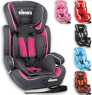 KIDUKU® Autokindersitz Kindersitz Kinderautositz, Sitzschale, universal, zugelassen nach ECE R44/04, in 6 verschiedenen Farben, 9 kg - 36 kg 1-12 Jahre, Gruppe 1/2 / 3 (Grau/Pink)