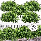 ColoPlay 20 Bundles Artificial Greenery Boxwood Plants, Fake Plant for Garden Porch, Window Box, Home Wedding, Farmhouse, and Indoor Outdoor Decoration