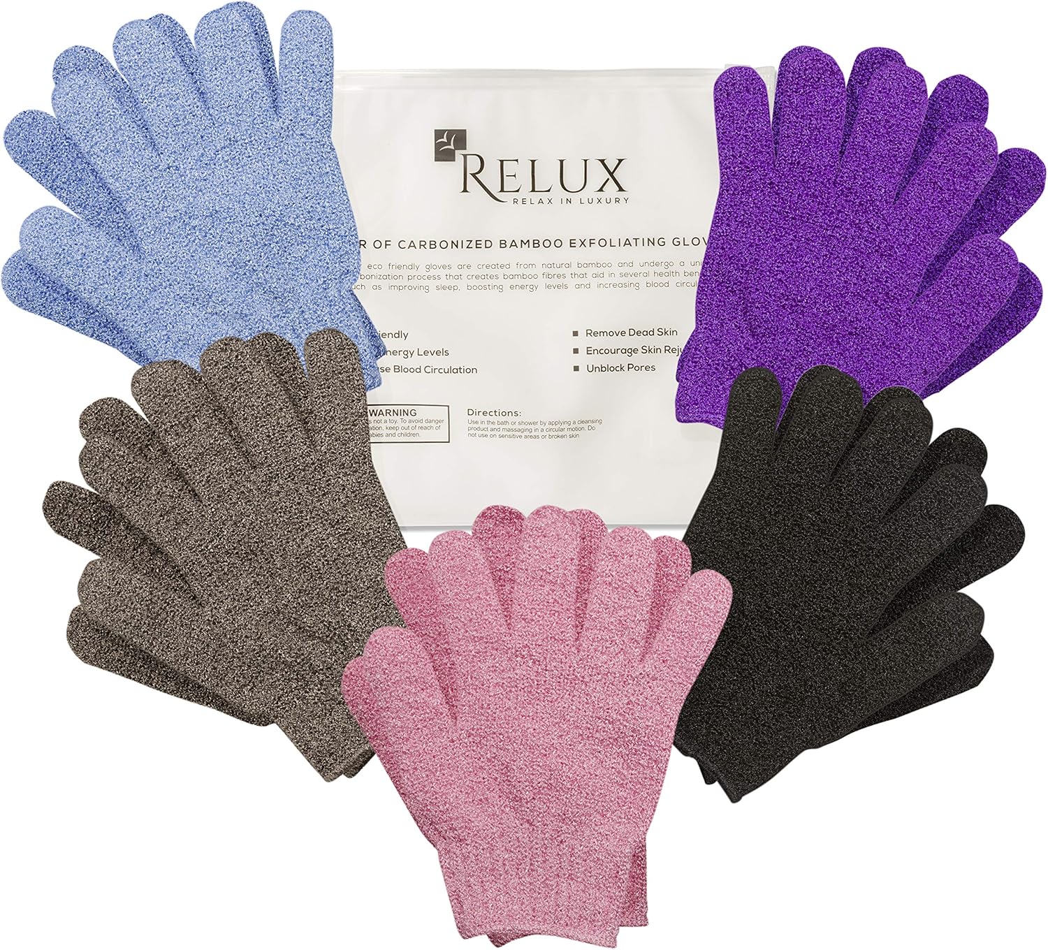 Relux EcoFriendly Carbonized Natural Bamboo Exfoliating Wash Gloves