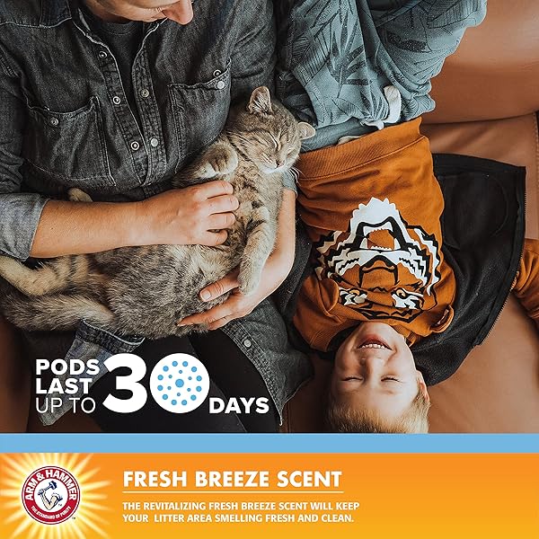 ARM & HAMMER PETS CAT LITTER BOX DEODORIZER PODS, ADHESIVE ODOR ABSORBING GEL PODS WITH FRESH BREEZE SCENT FOR LITTER PAN AREA, EASY STICK ON CAT BOX FRESHENER, 2 PCS/PACK