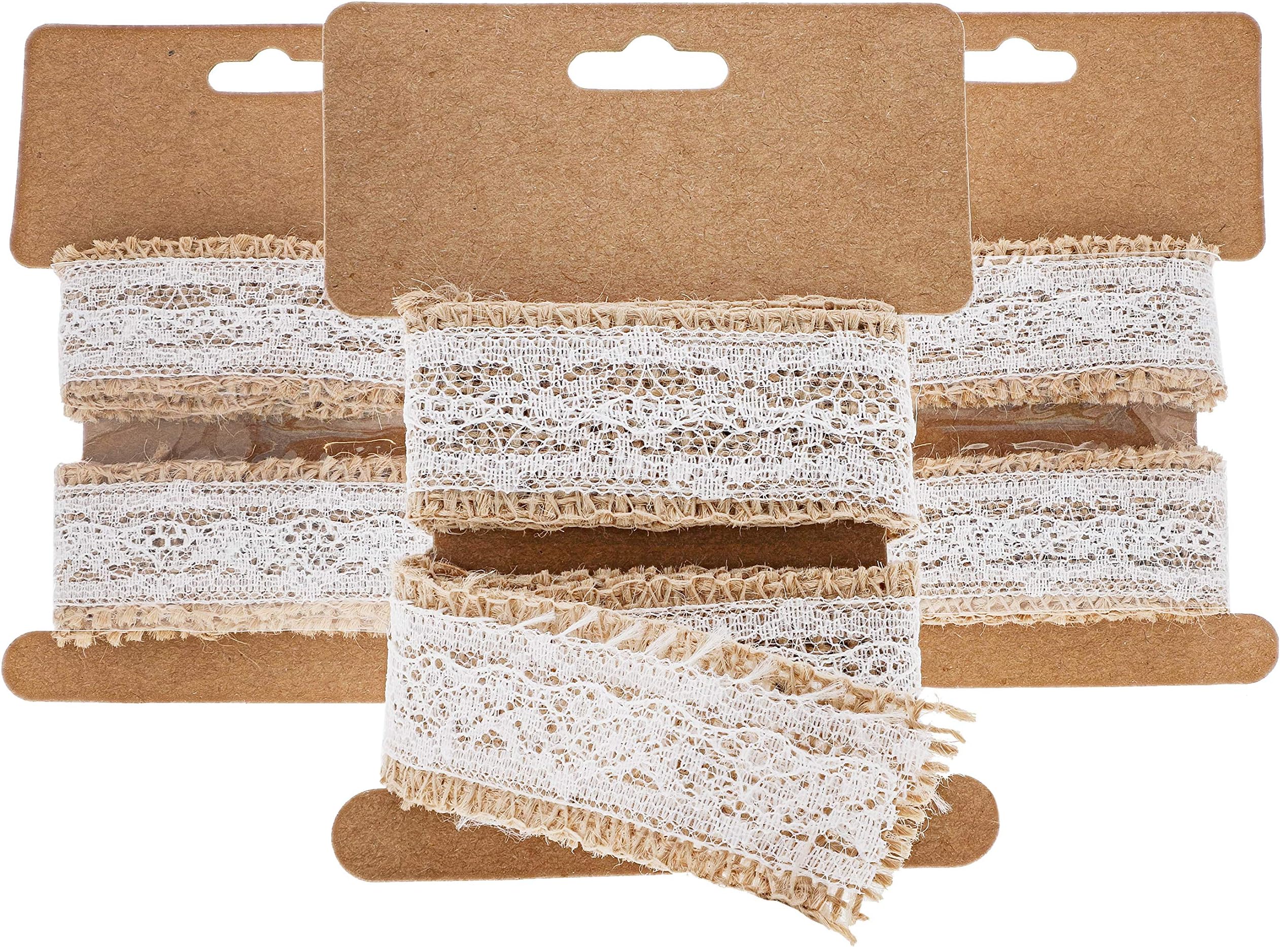 Genie Crafts 12 Rolls Natural Burlap Lace Fabric 1 Inch Wide Ribbon for DIY Crafts, 1 Yard Long