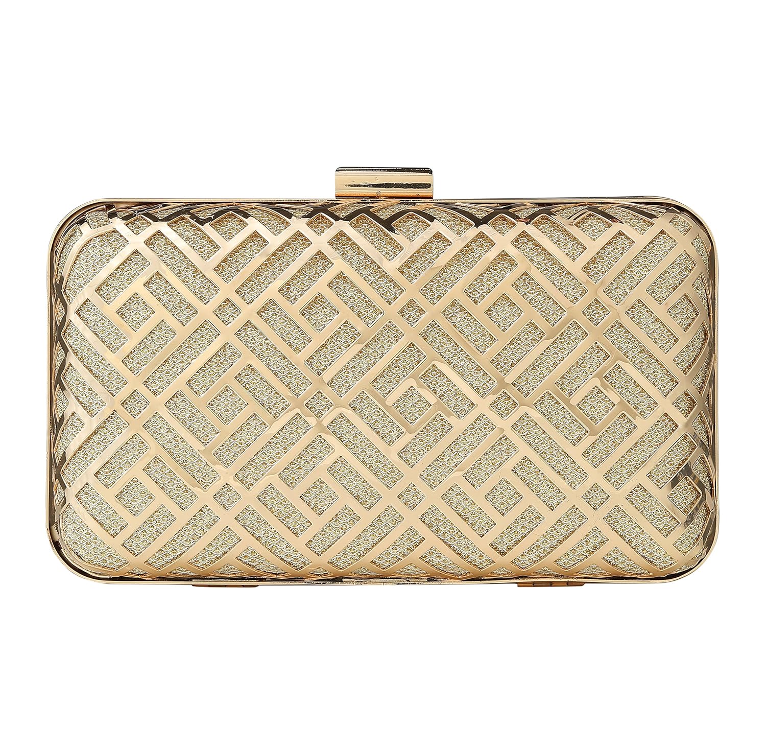 paradox womens metal case wedding party evening hand box clutch bag (black) (gold)