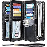 Lavemi Womens Large Capacity Genuine Leather RFID Blocking Wallets Wristlet Clutch Card Holder