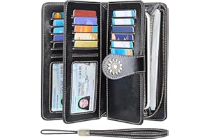 Lavemi Womens Large Capacity Genuine Leather RFID Blocking Wallets Wristlet Clutch Card Holder