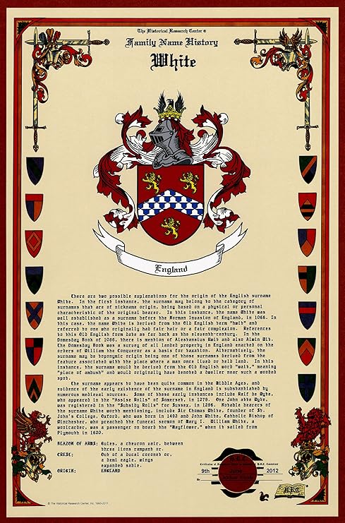 Amazon ホワイトcoat Of Arms 紋章とファミリ名履歴 意味 原点plus系統 ファミリーツリーresearch Aid To Help検索手がかりをancestry Roots Namesakesと祖先plusその他多くの姓at The Historical研究センターストア アートフレーム ポスター オンライン通販