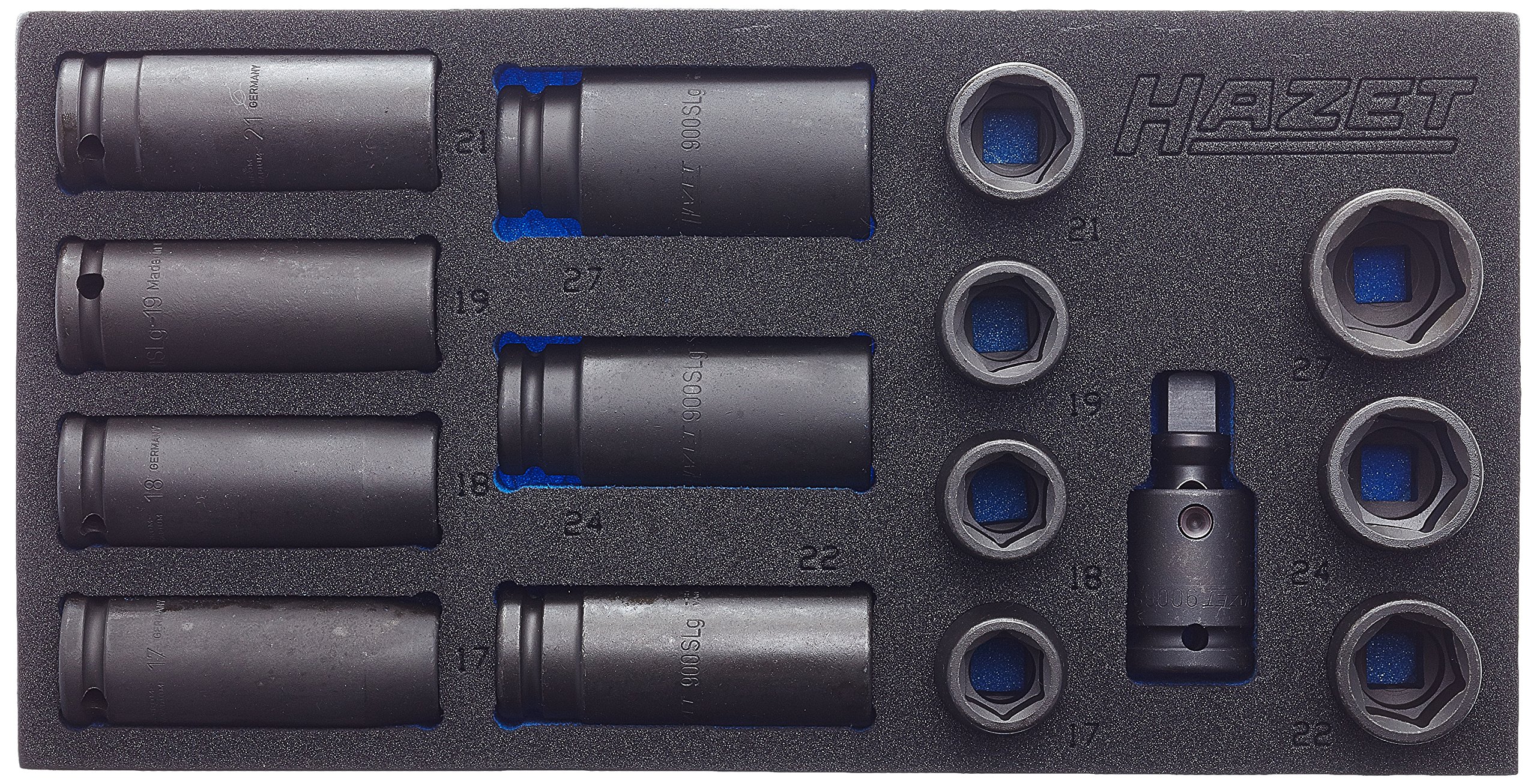 Hazet Socket Spanner Set 163-463/15, Square Hollow 12.5 mm (1/2 inch), Outer Hexagonal Traction Profile, Number of Tools: 15