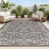 JONATHAN Y Vintage Filigree Indoor Outdoor Area Rug 8X10 Black/Gray, Charleston Textured Weave for Backyard, Patio, Porch, Ea