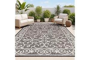 JONATHAN Y Vintage Filigree Indoor Outdoor Area Rug 8X10 Black/Gray, Charleston Textured Weave for Backyard, Patio, Porch, Easy-Cleaning, High Traffic, Pet-Friendly, Non-Shedding (SMB106G-8)