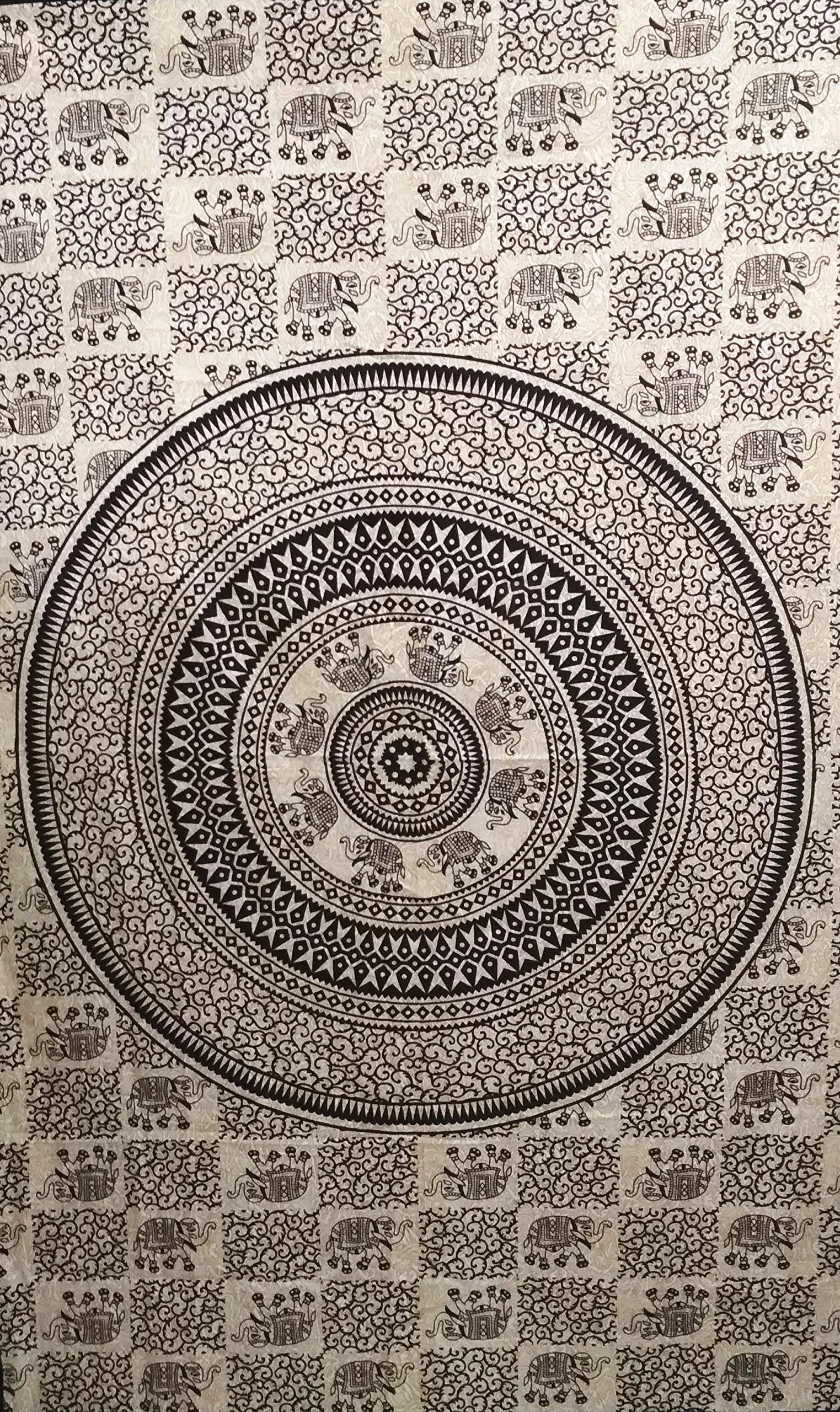 Purpledip Cotton Bed Cover Wall Poster Beach Throw 'Elephant Universe': Bohemian Hanging Tapestry (20057)