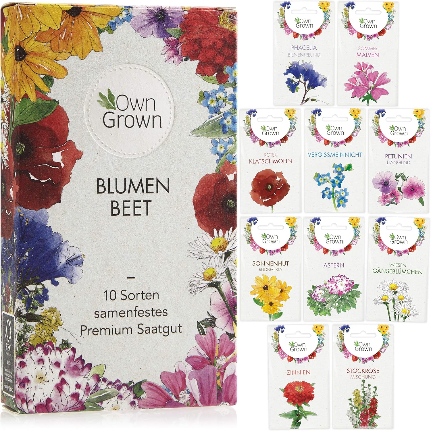 Blumen Samen für Garten und Balkon: 10 Sorten Premium Blumensamen Tütchen als Pflanzensamen Set – Balkonblumen Samen – Wildblumensamen Saatgut Balkon und Samen Garten – Blumensamen Balkon von OwnGrown