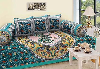 RajasthaniKart 6 Piece Cotton Single Diwan Set - Abstract, Multicolour