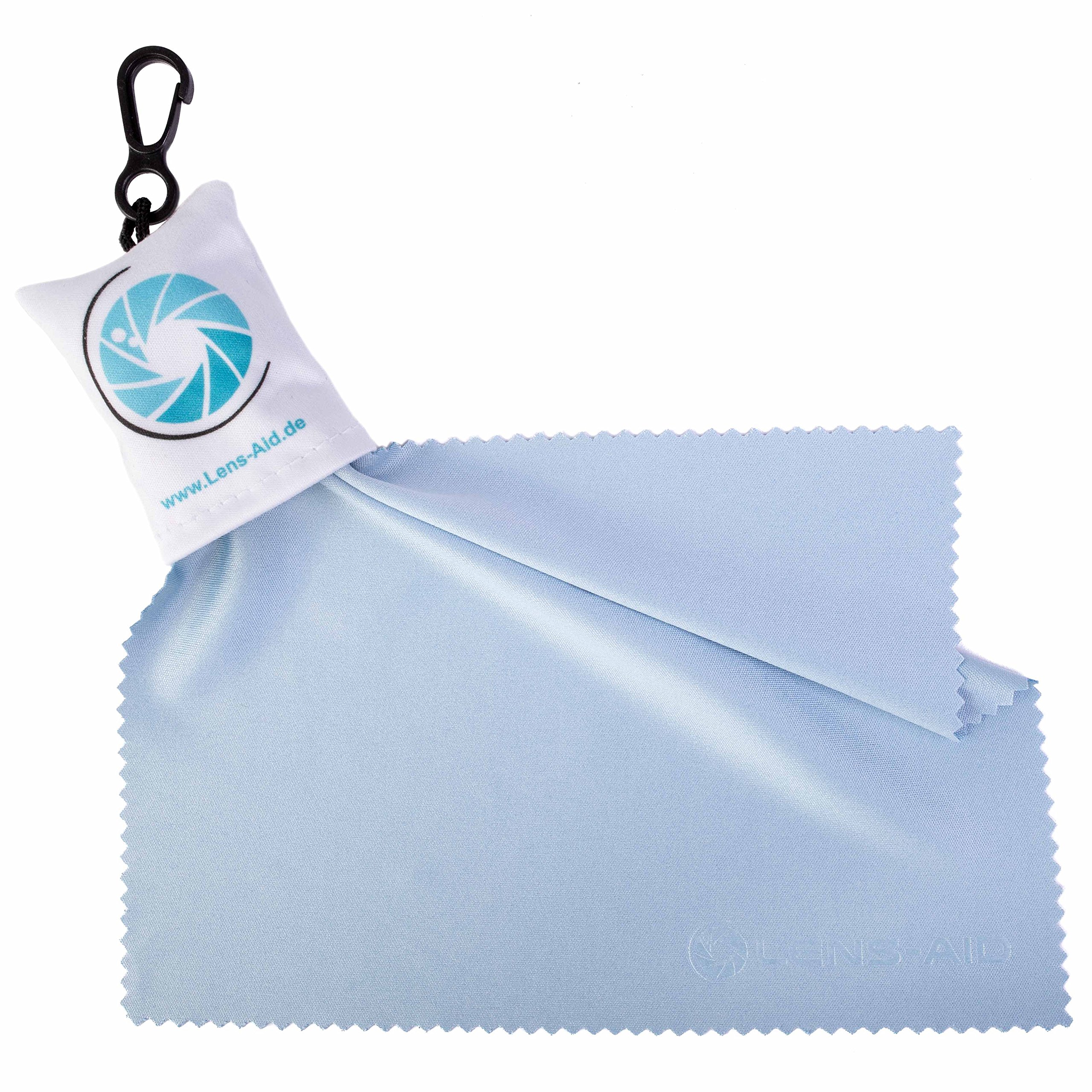 Mikrofaser Reinigungstuch mit Aufbewahrungsbeutel und Karabiner von Lens-Aid: Für Kamera, Objektiv, Display, Notebook, Smartphone und als Brillen-Putztuch zur Reinigung (1x Mikrofasertuch)