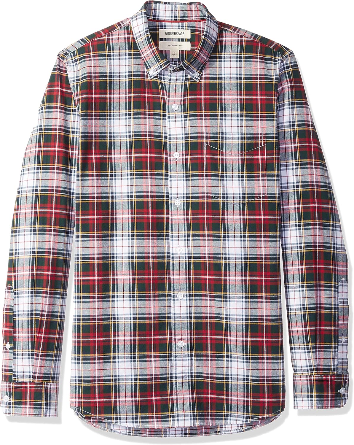  Brand - Goodthreads Men's Slim-Fit Long-Sleeve Plaid Oxford Shirt: Clothing