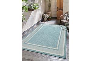 Adiva Rugs Outdoor Indoor Area Rug, Weather Resistant, Easy to Clean, Stain Resistant Floor Mat for Dining Room, Backyard, Deck, Patio (Aqua Weiss, 5' x 7')