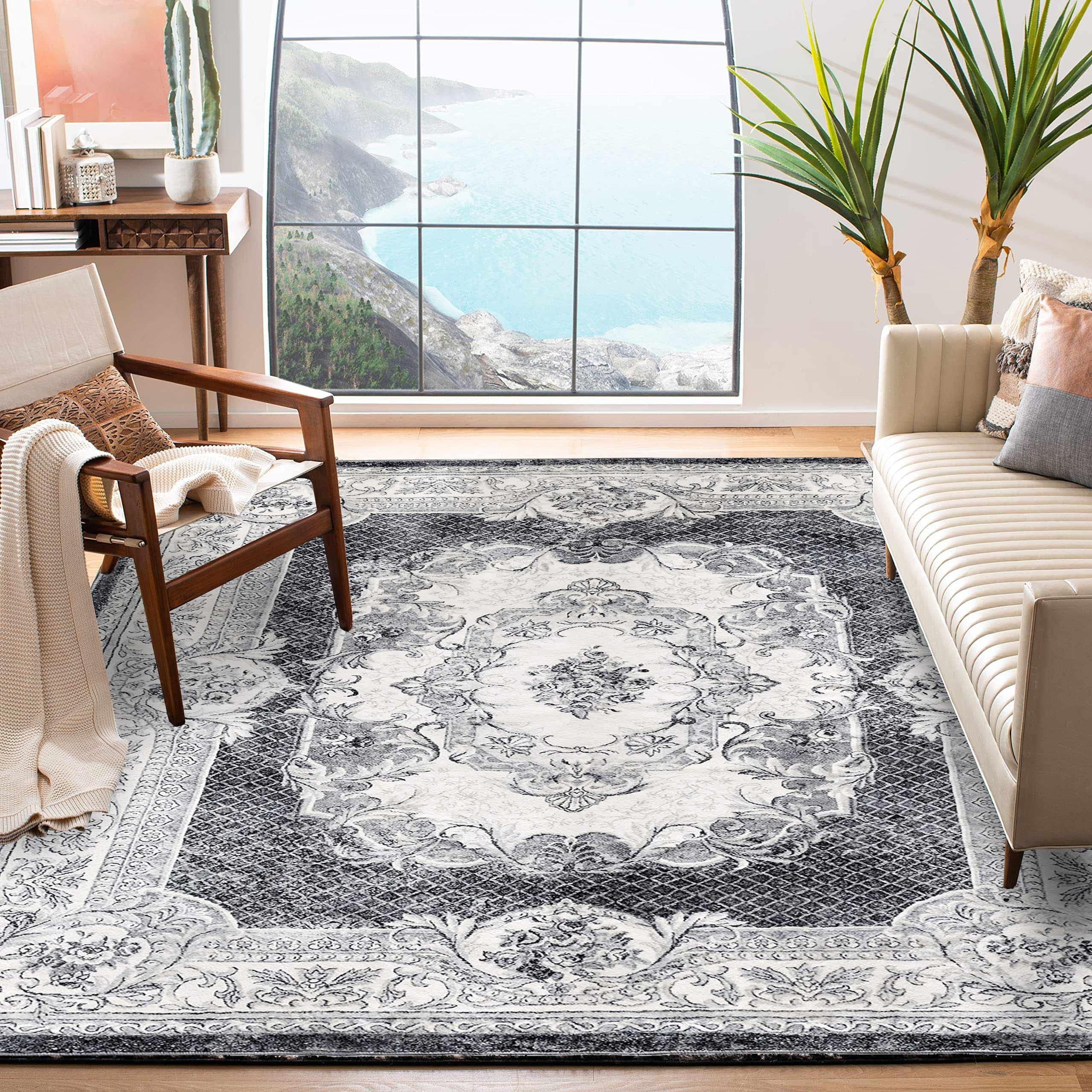 Area Rugs Modern Style Rug Artistic Traditional Unique Carpet Soft Short Pile Living Room Carpets Anti Slip Floor Mat Large for Hallway Bedroom (Grey white, 120 x 160 cm)