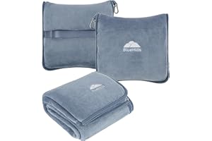 BlueHills Premium Soft Plush Travel Blanket Pillow for Airplane Traveling Essentials in a Bag Flight Throw with Hand Luggage 