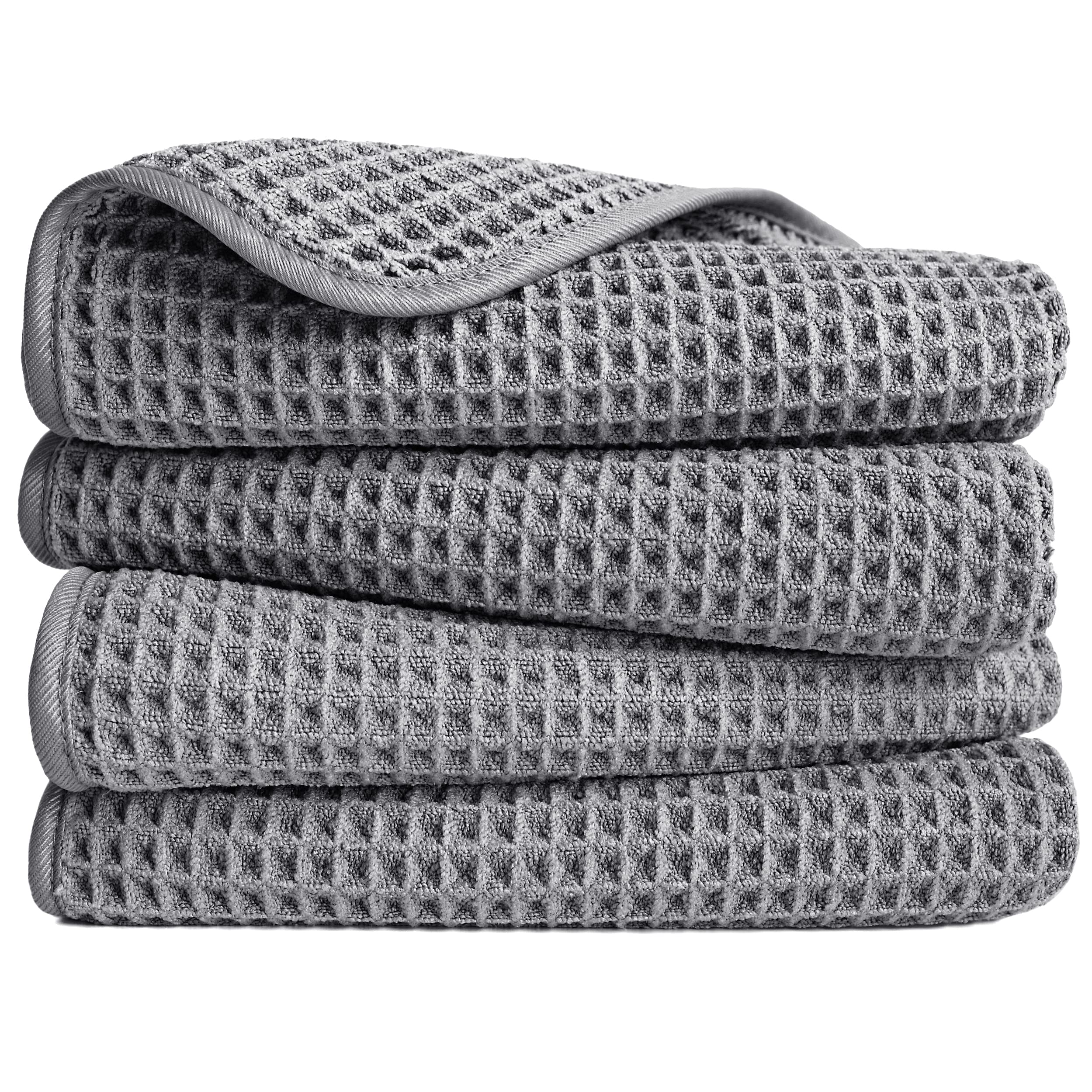 POLYTE Microfibre Lint Free Hand Towel, 40 x 76 cm, 4 Pack (Grey, Waffle Weave) — image 1