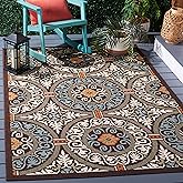 SAFAVIEH Washable Rug Outdoor Veranda Collection - 5'3" x 7'7", Chocolate & Aqua, Non-Shedding & Easy to Clean, Ideal for Pat