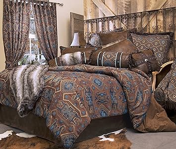 Rustic Western Southwestern Comforter Set Blue And Brown 5pc Saguaro Desert Queen R4l4162 5