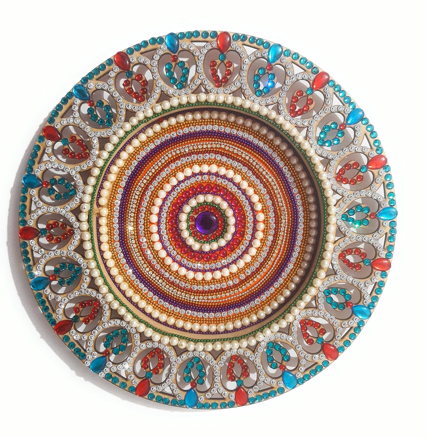 Buy Handcrafted Decorative Kundan Diwali Thali Puja Aarti Thali Rakhi Platter Thali Engagement Thali Tilak Thali With Kumkum Holders Katoris For Home Or Gift Online At Low Prices In India Amazon In