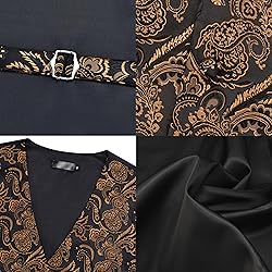 GUSLESON Mens Black Gold Vest Tie and Bow Tie Set