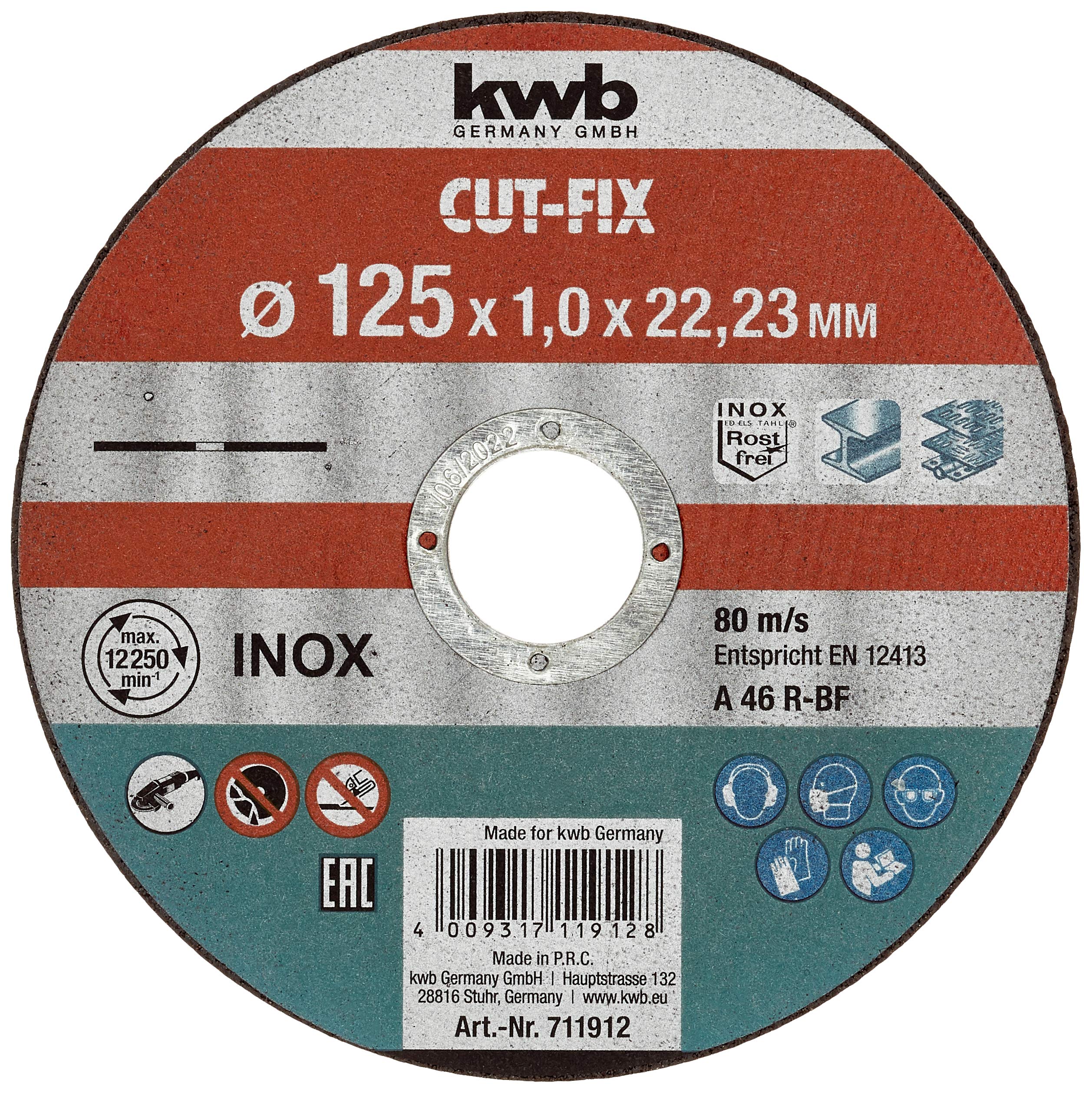 kwb Cut-FIX Cutting Disc Value Pack - 125 x 1 Flex Disc Set for Angle Grinders, 10 Pieces