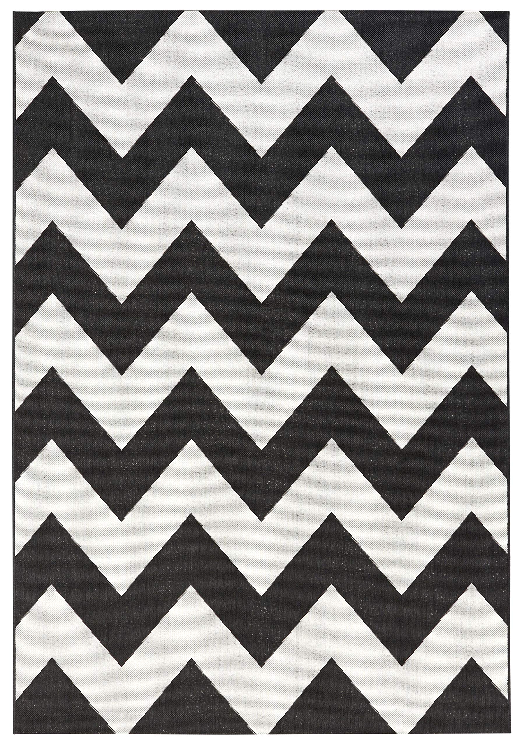 NORTHRUGS Indoor and Outdoor Rug Unique 80 x 150 cm - Weatherproof Modern Design Zig-Zag Geometric Pattern Runner for Balcony Patio Garden Conservatory Living Room Rug Waterproof in Black