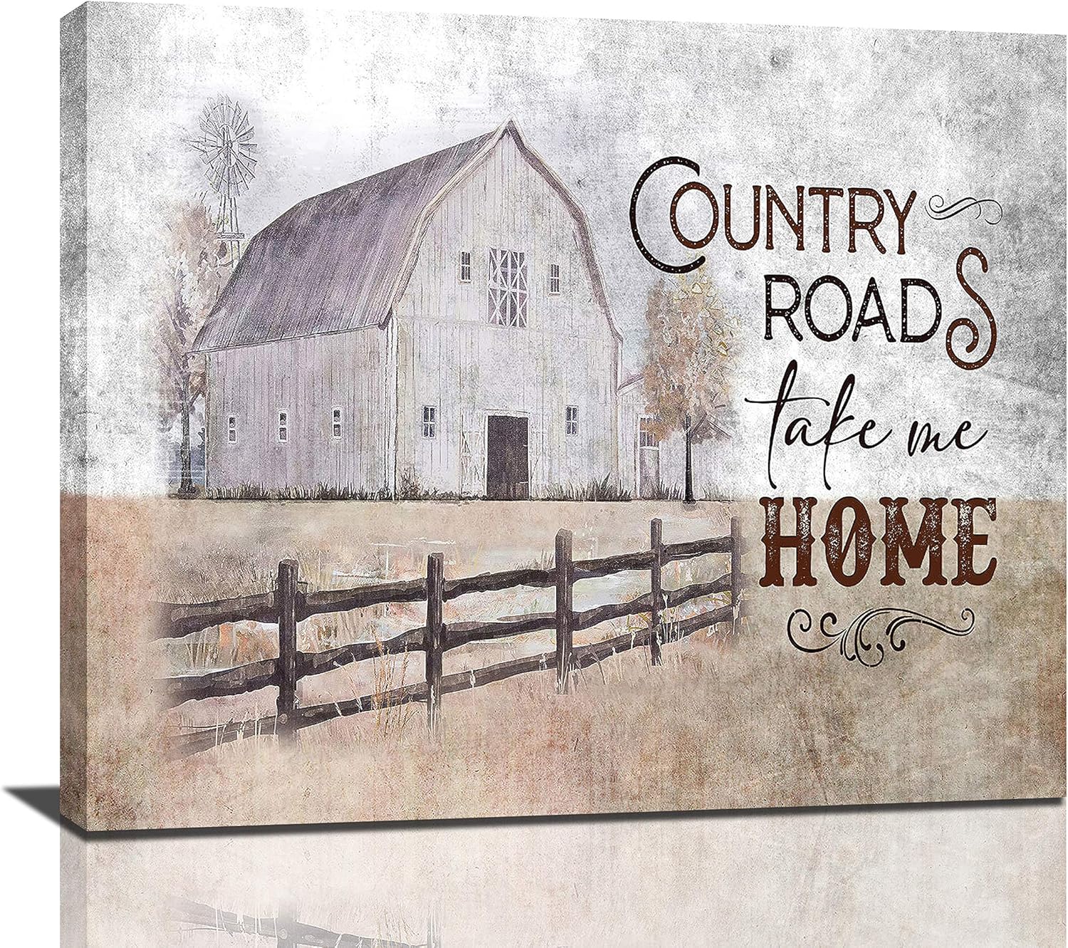 Paintings - SOULDOOR Farmhouse Rustic Wall Decor Hand Painted Barn Canvas Wall Art Painting Pictures Country Roads Take Me Home Artwork For Bedroom Bathroom, 24x20 Inch